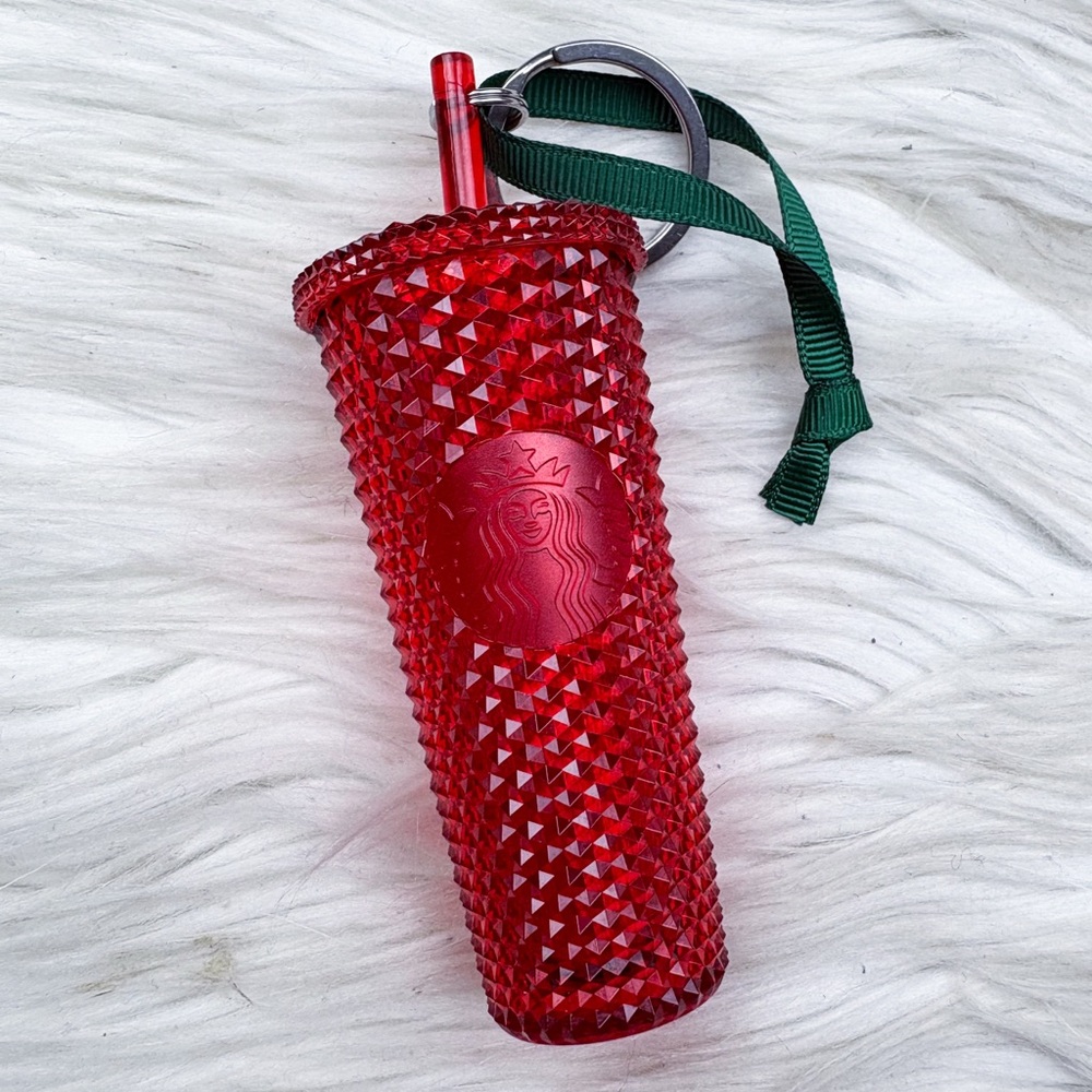 Starbucks 2023 Holiday Studded Ornament Keychain Bling Jewel Red NEW Bag Charm